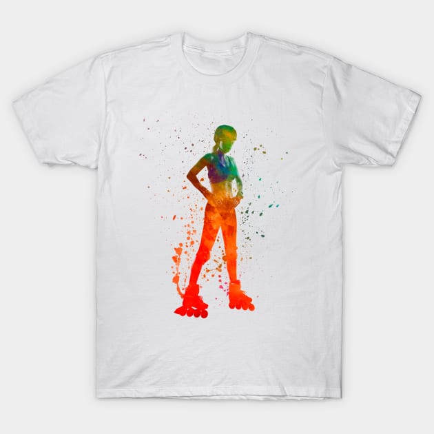 Woman in roller skates in watercolor T-Shirt by PaulrommerArt